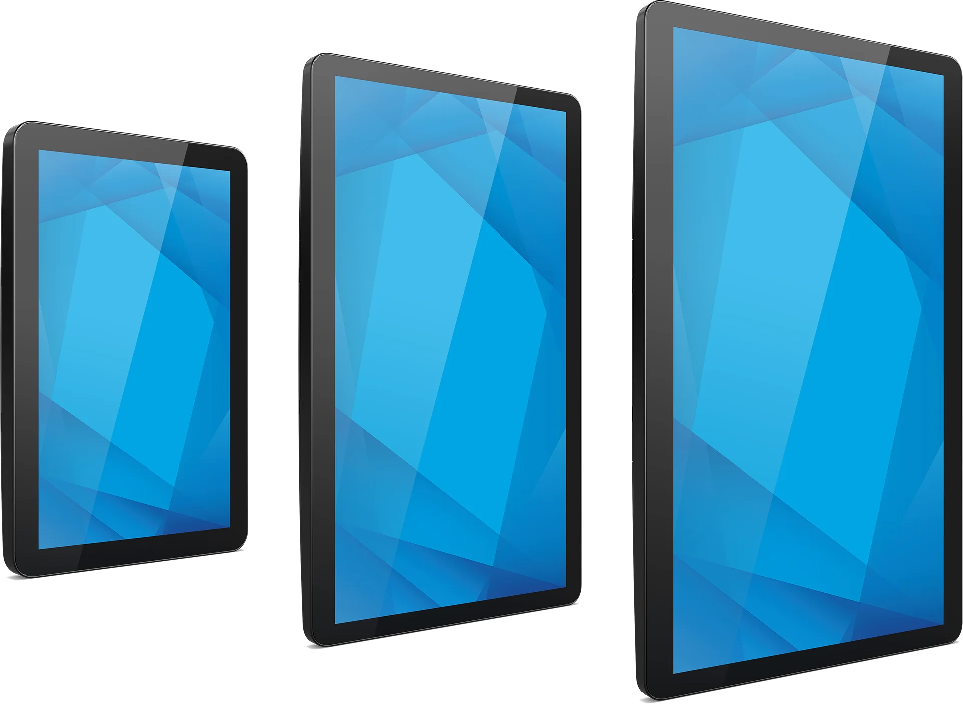 Image of touchscreen monitors in 10”, 13” and 15” sizes
