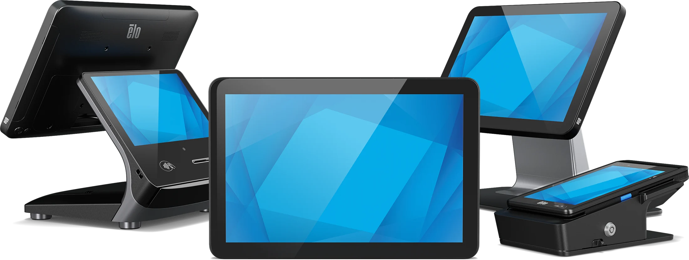 Image of touchscreen monitors being used as a POS interface paired with a compute device