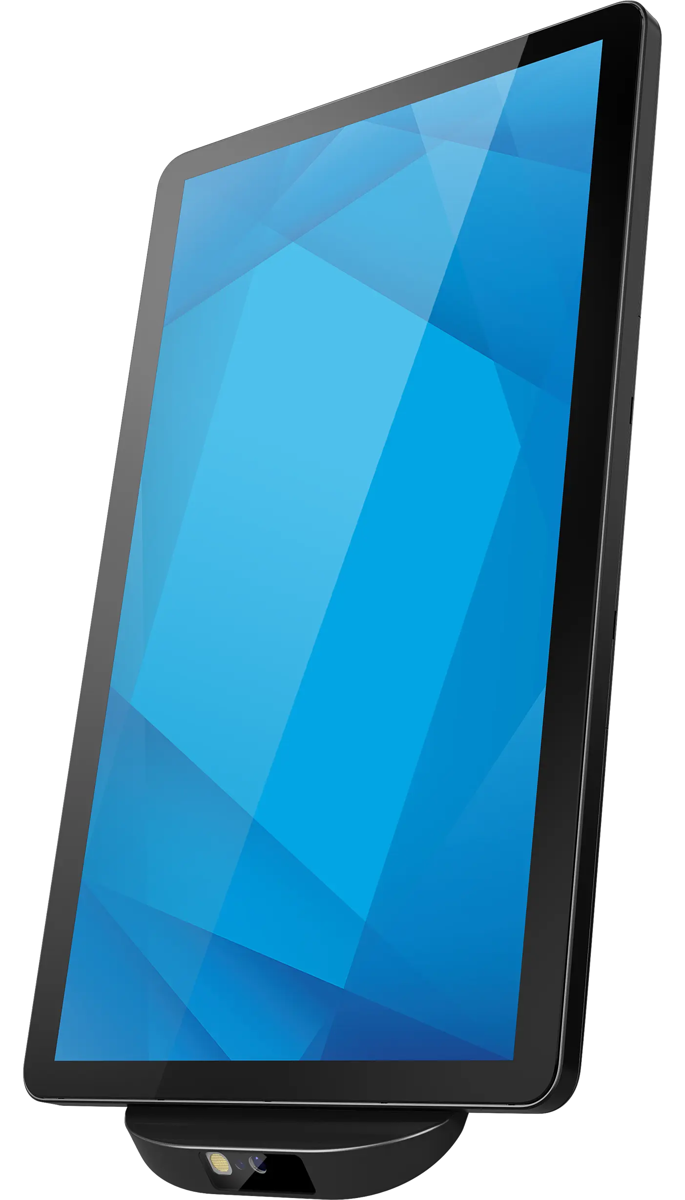 Image of 13-inch touchscreen monitor with a 2D-barcode scanner attached at the bottom