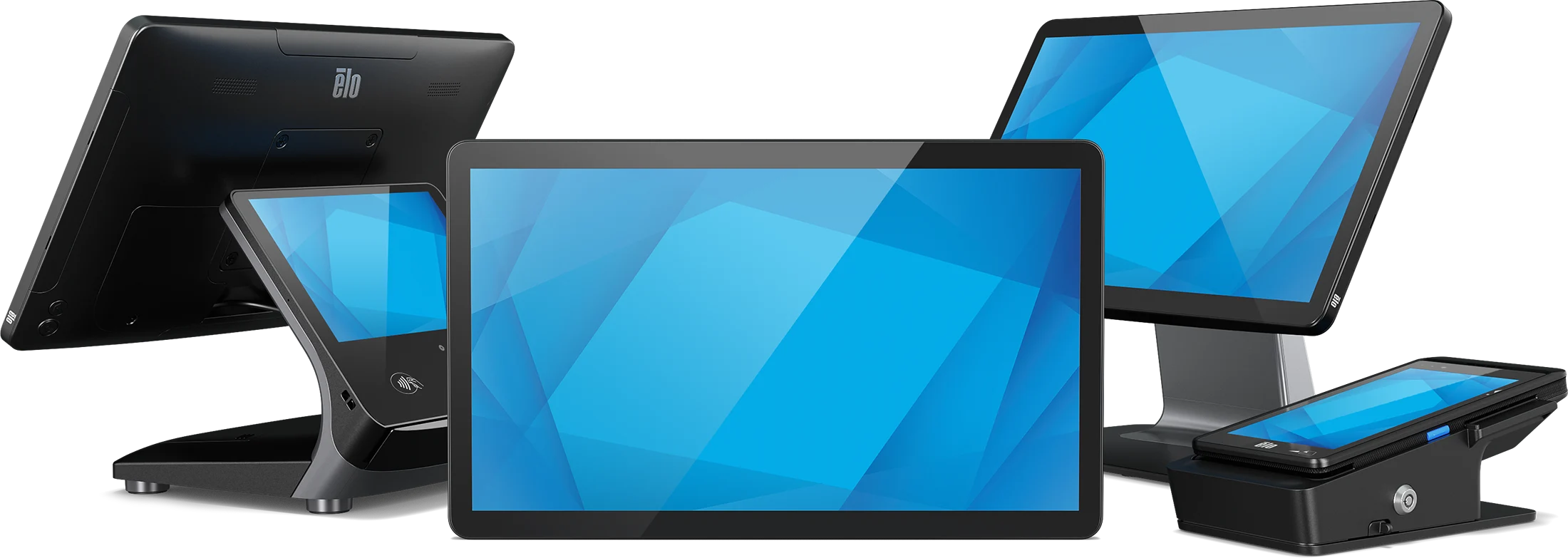 Image of touchscreen monitors being used as a POS interface paired with a compute device