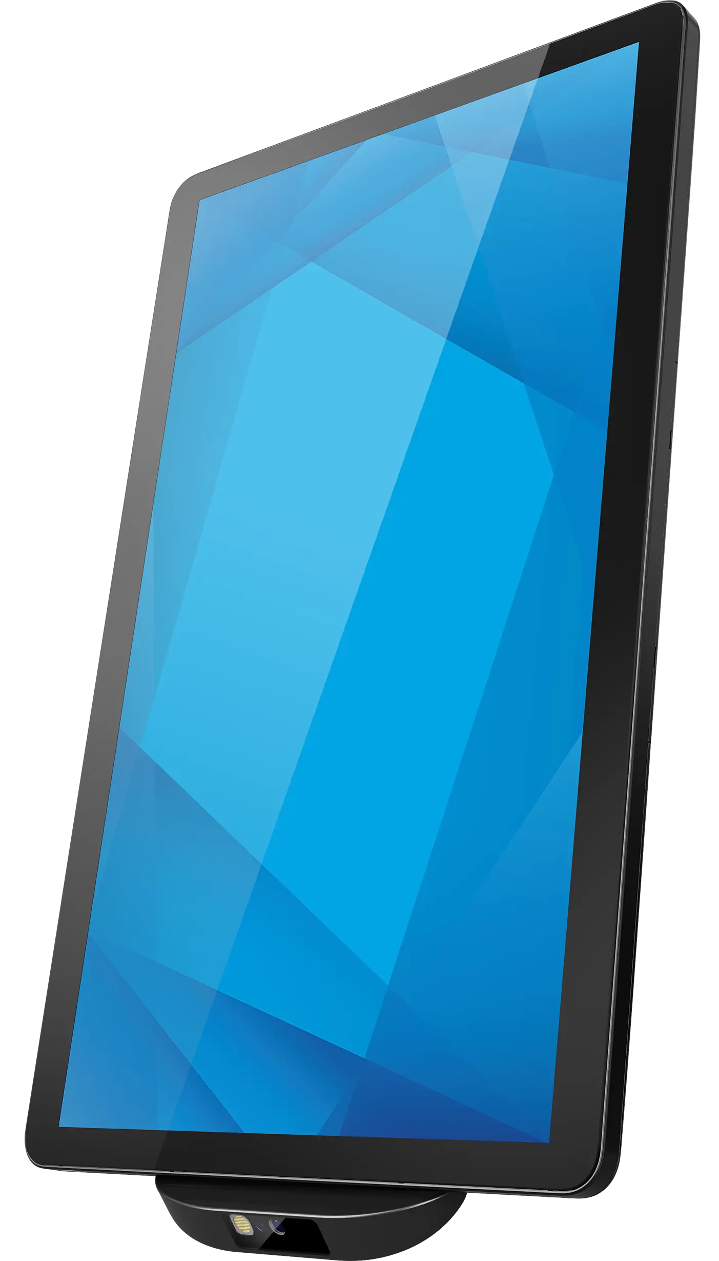 Image of 15-inch touchscreen monitor with a 2D-barcode scanner attached at the bottom