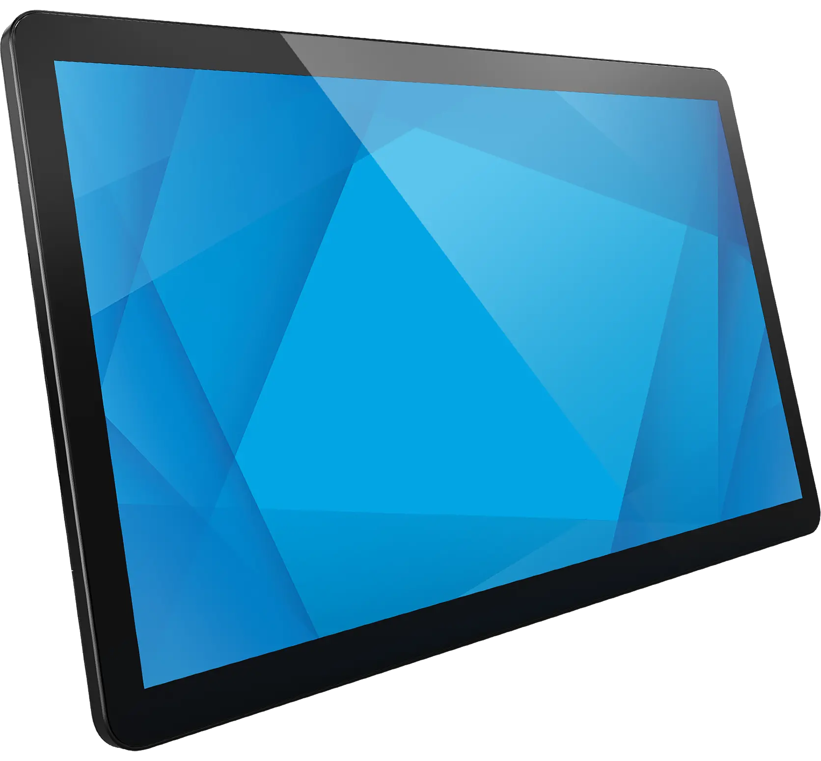Image of 15-inch touchscreen monitor showing its anti-glare, flicker-free backlight design, and low blue light settings