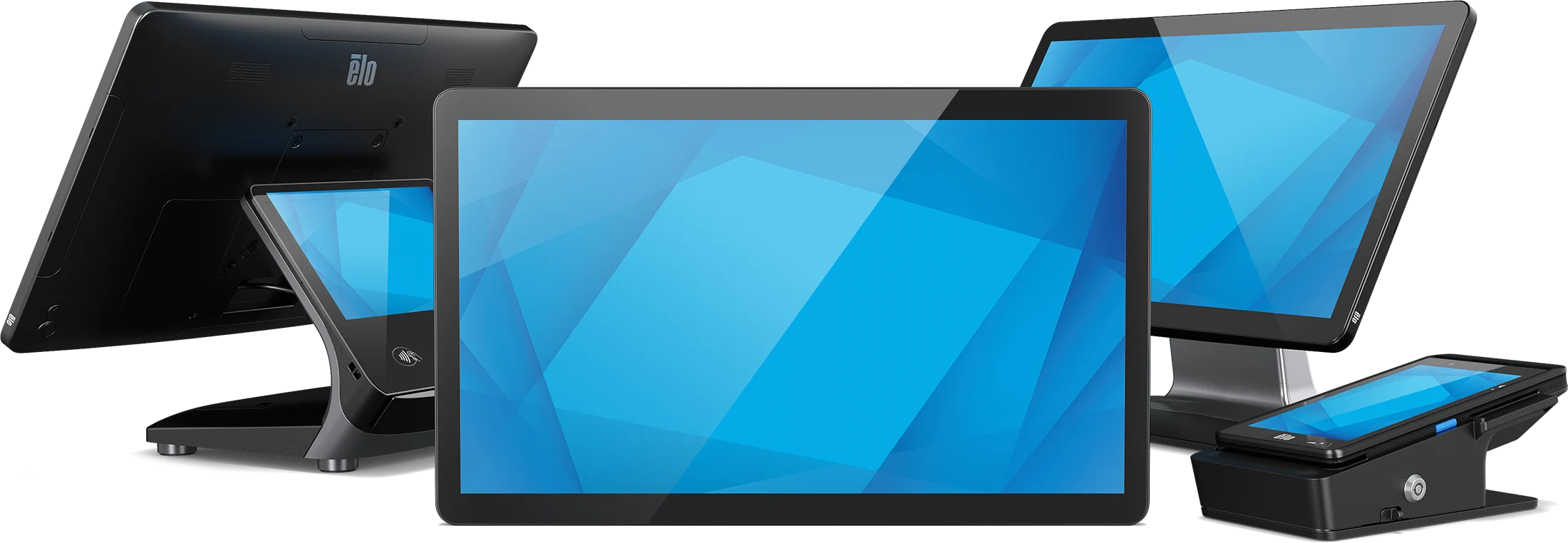 Image of touchscreen monitors being used as a POS interface paired with a compute device