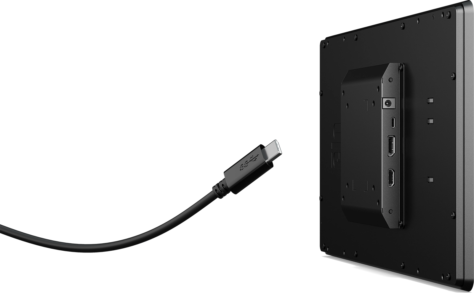 Image of industrial touch monitor powered by a USB-c cable