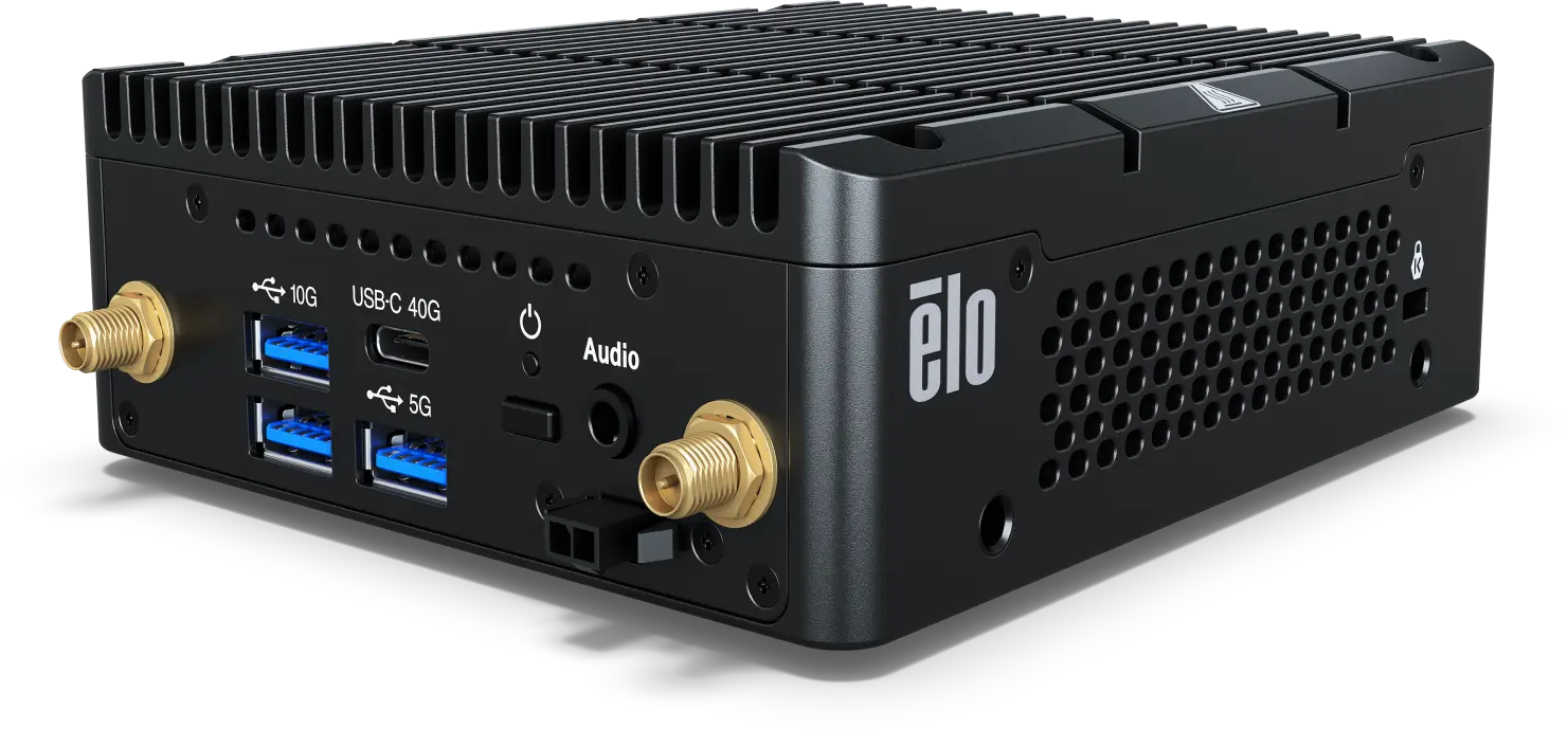 Elo Backpack small form factor Mini PC designed for kiosks, signage, and retail environments with minimal footprint.