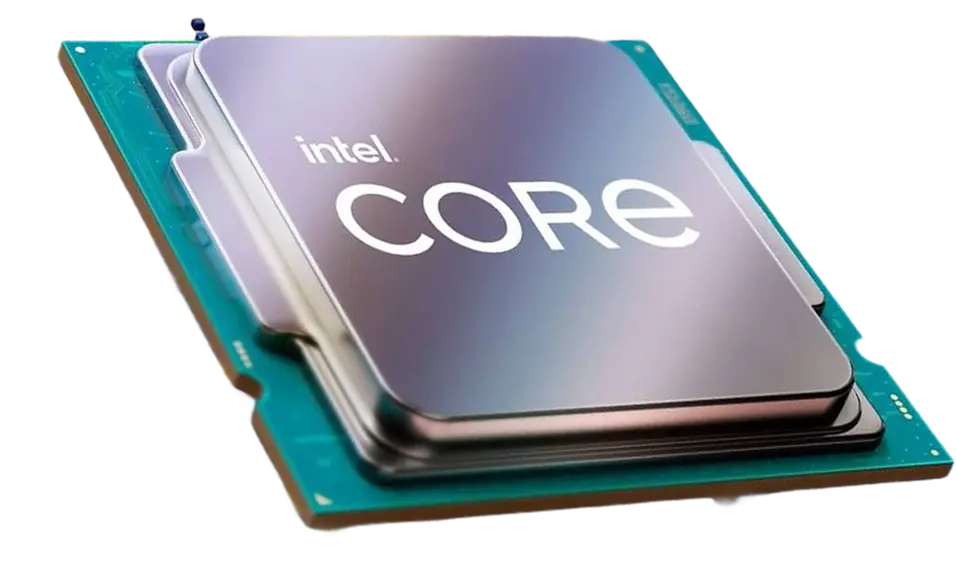 Close-up of Intel Core processor graphic representing the AI-powered performance inside the Elo Backpack Mini PC.