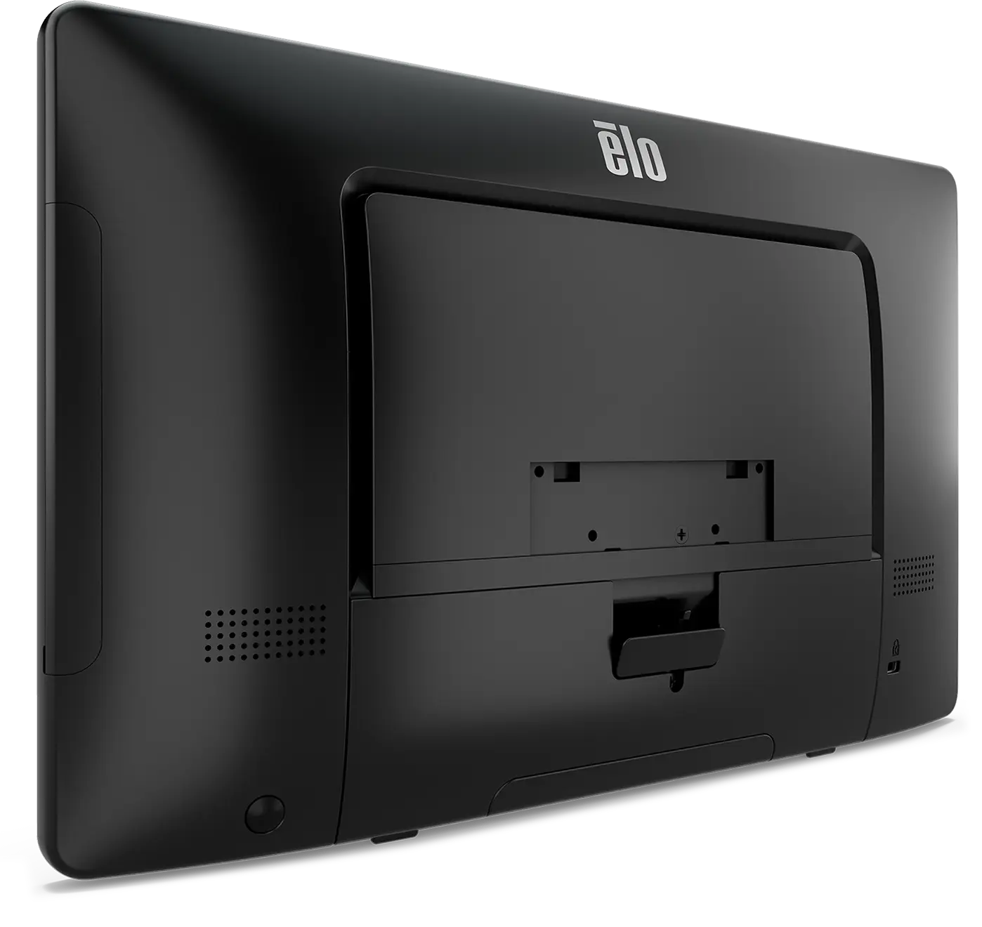 Modular design options for E-Series displays Back view of Elo E-Series display showing modular connectivity options and mounting flexibility