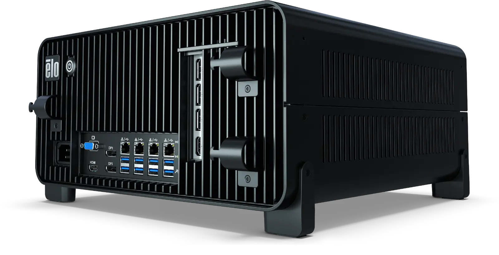 Edge Server positioned with highlighted service features representing EloCare support, extended warranties, and advanced unit replacement options.