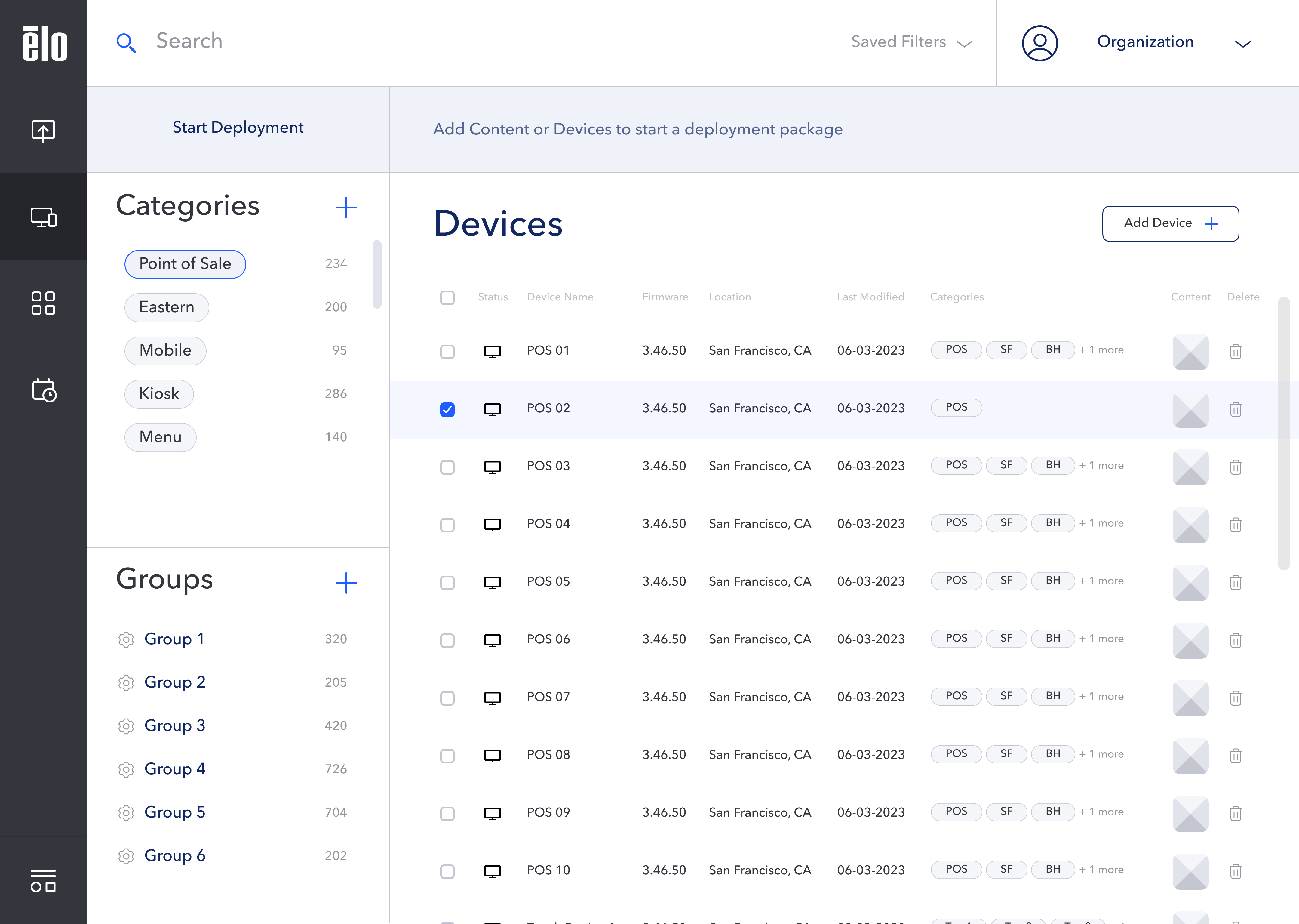 Device list inside Eloview