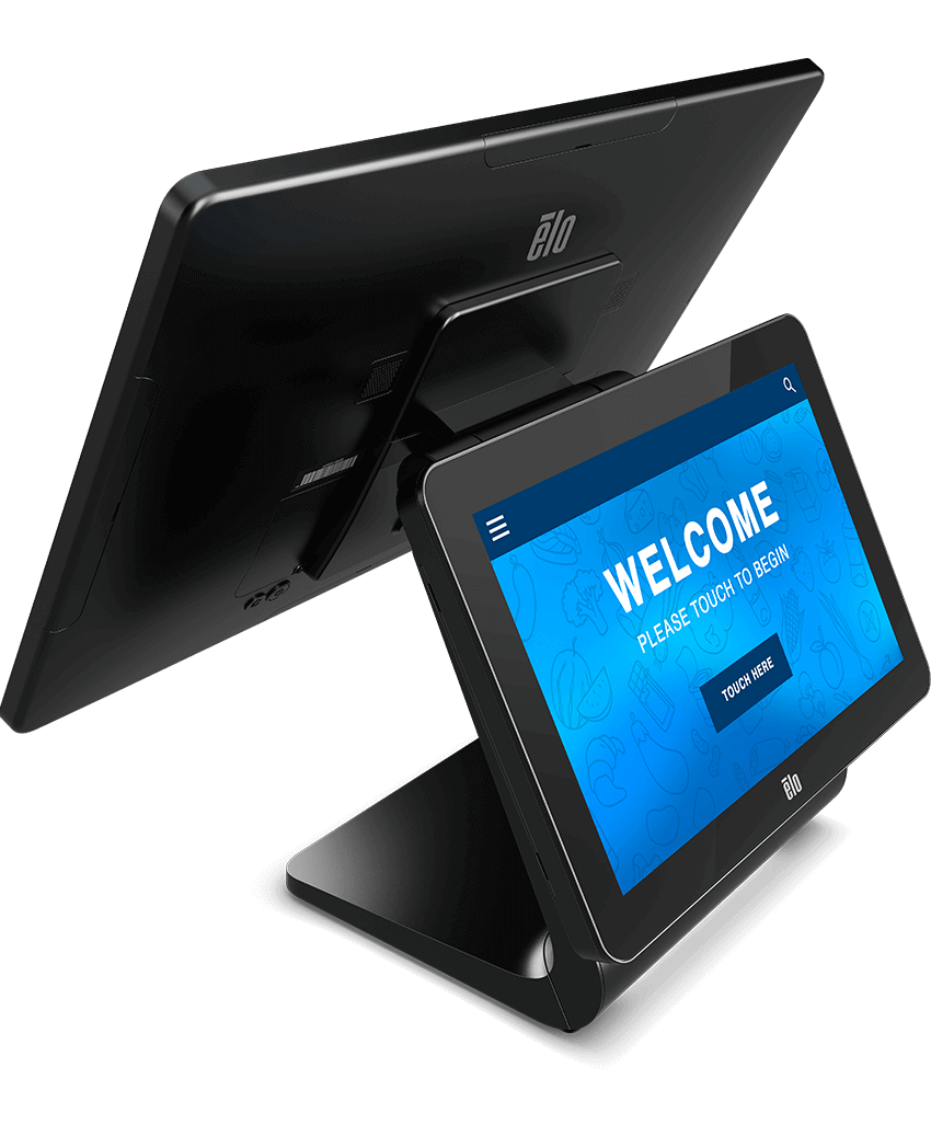 Image of an EloPOS Z20 point-of-sale system showing the customer-facing display side