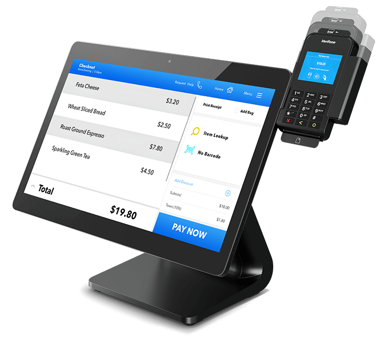 Image of an EloPOS Z20 with a payment terminal attached