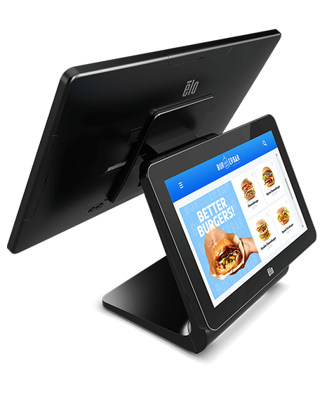 Image of an EloPOS Z20 system showing the customer-facing touchscreen display