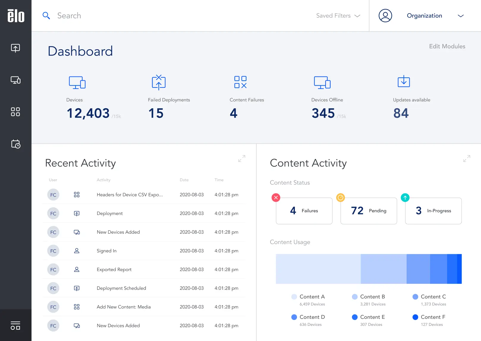 Image of EloView dashboard homepage