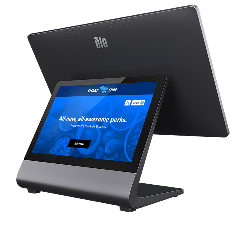Image of a 15.6-inch EloPOS Z30 point-of-sale system showing the customer-facing display side