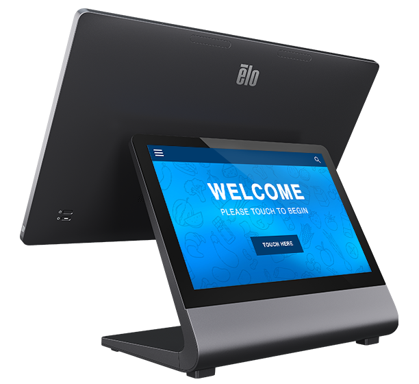 Image of an EloPOS Z30 system showing the customer-facing touchscreen display