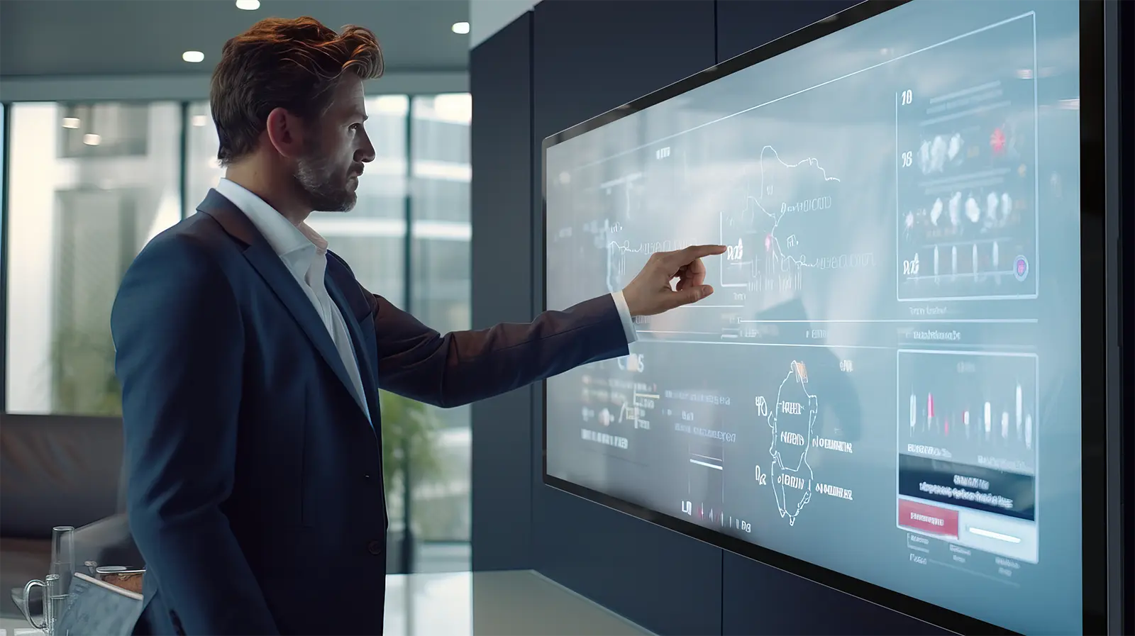 Boost Office Efficiency with Interactive Technology Employee engaging with an Elo mounted touchscreen display