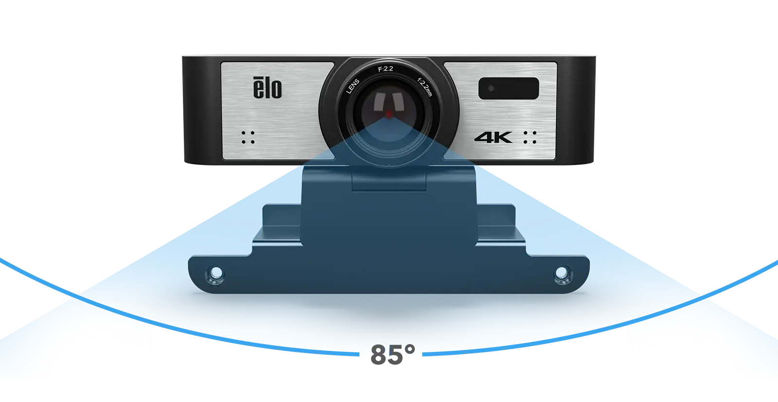 Enhance Hybrid Meetings with Conference Cameras Image of the 4k Conference Camera attachment showing the adjustable 85-degree tilt capability