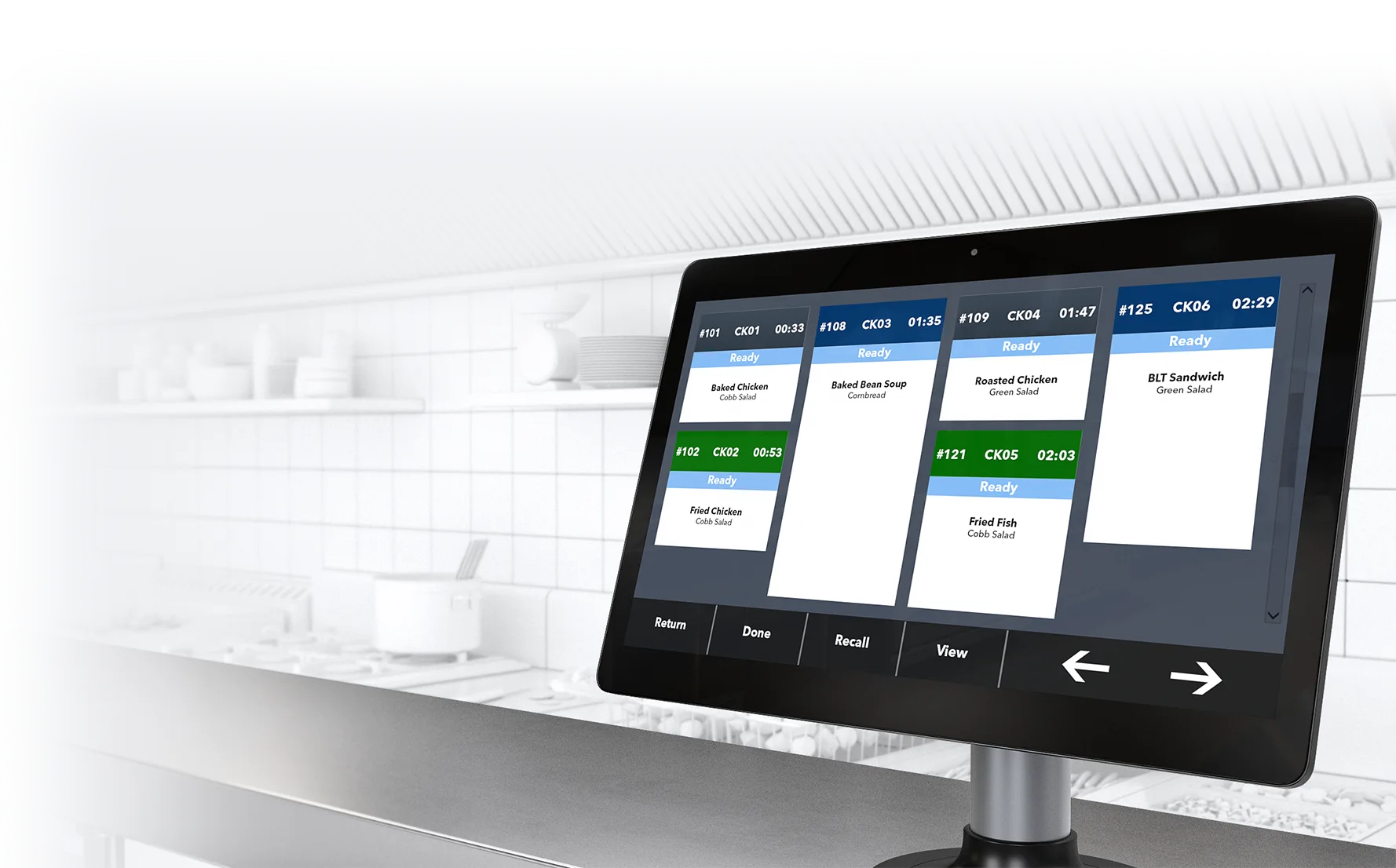 Enhance restaurant efficiency with Elo’s kitchen display system Image of interactive kitchen display system showing digital order tickets for fast-paced restaurant environments