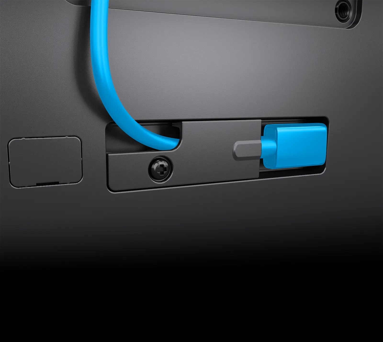 Rear close-up of Elo Pay Z30 with hidden cable routing system for a clean, professional setup.