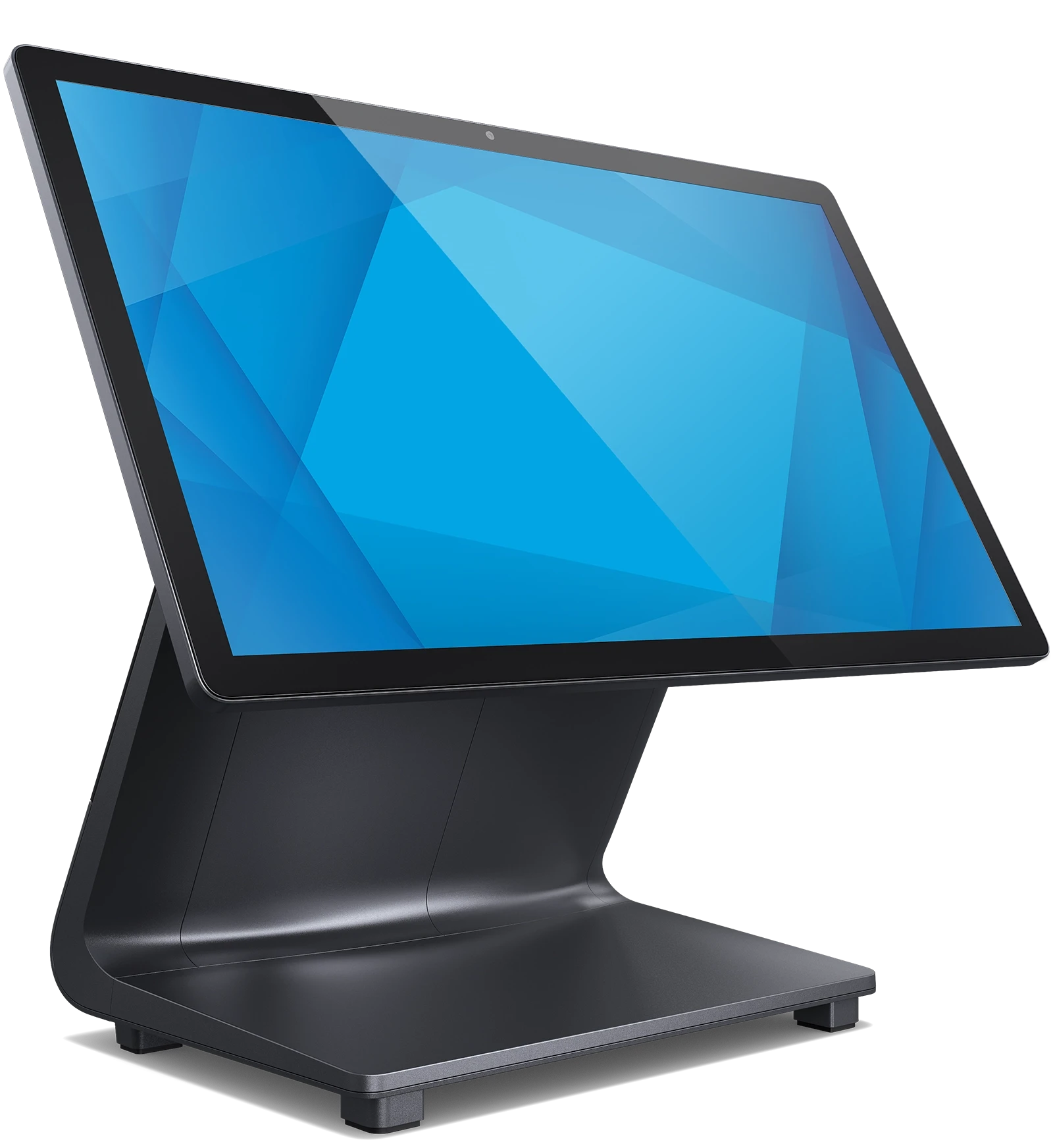 Elo Pay Z30 touchscreen with blue abstract display representing EssentialEdge for Android enterprise support ecosystem.